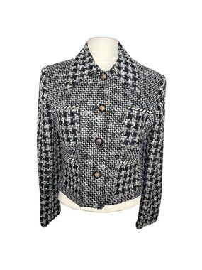 Vintage Componix Black White Herringbone Tweed Jacket Womens 10 Made In USA